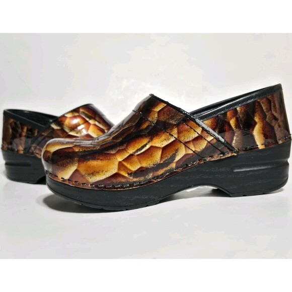 Danko Clogs Womens US 5.5-6 Tiger Eye Reptile Leather Shoes 36 Nursing Comfort - Picture 1 of 7
